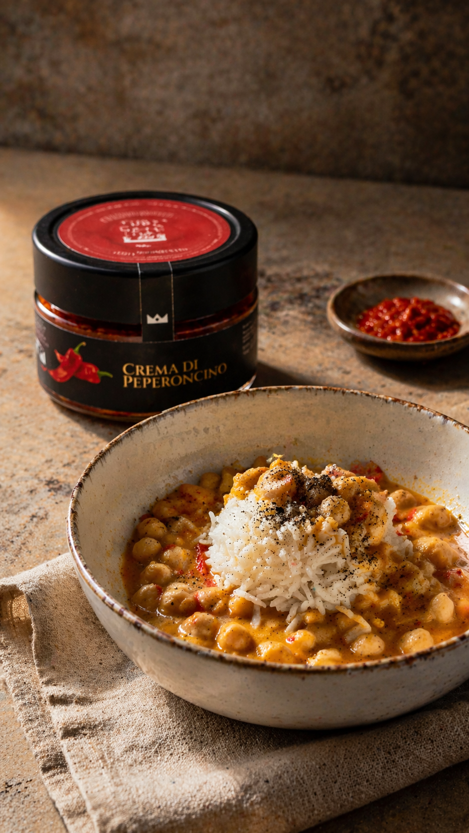 Un esempio di utilizzo: la crema di peperoncino aggiunge carattere e intensità al curry di ceci
