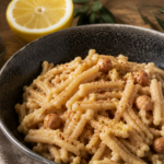 Pasta e ceci al limone con crema di ceci, Limone Nero e Crema di Peperoncino