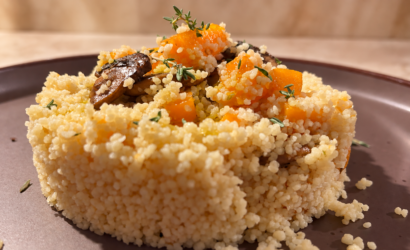 Cous cous con zucca e funghi, timo fresco e Olio al Tartufo Nero