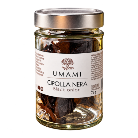 Vasetto di Cipolla Nera UMAMI da 75 g su sfondo trasparente